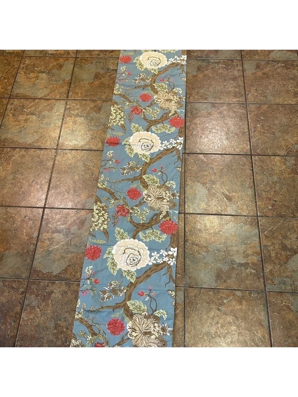 World Market Table Runner Floral Botanical Print Cotton Blue 16x88” No Flaws